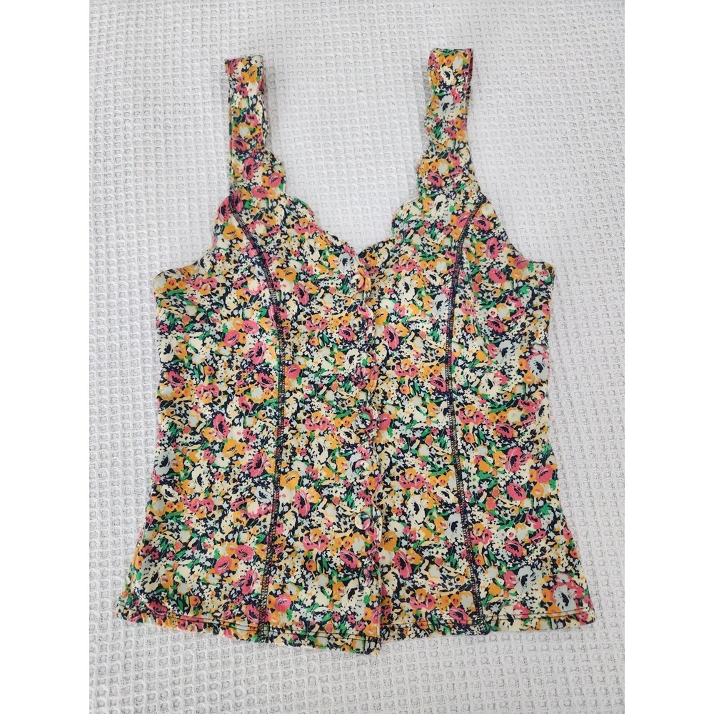 Kimchi Blue Womens Floral Button Tank Top Corset M Medium Pink Blue Yellow